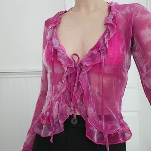 Y2K Shimmery Pink Tie Dye Open Front Top